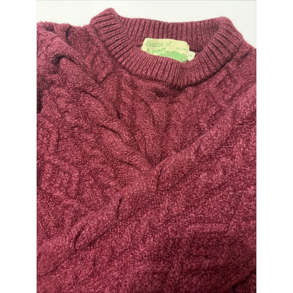 Shades of Aran Sweaters - Shades‎ Of Aran Burgundy Cable Knit Sweater 100% Merino Wool Kids Sm Outdoors